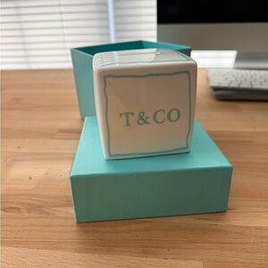 T&CO White and Blue lined piggy bank Box